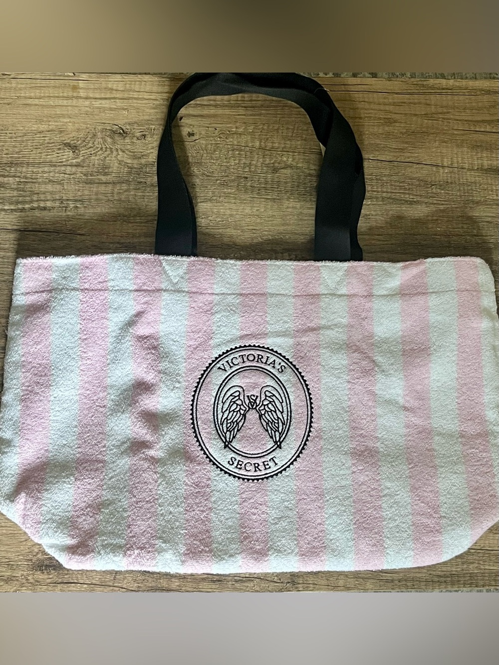 NWT Victoria's Secret Pink & White Striped Terrycloth Tote